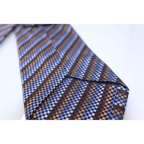 Isaia Napoli Men's Silk Tie Checkered Pattern Made In Italy Brown & Blue Luxury - Picture 6 of 6